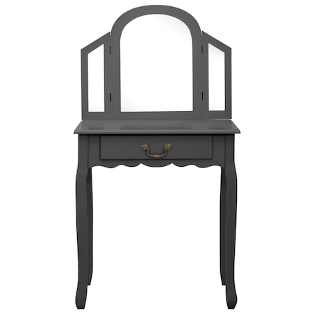 vidaXL Toaletka ze stołkiem, szara, 65x36x128 cm, drewno paulowni, MDF