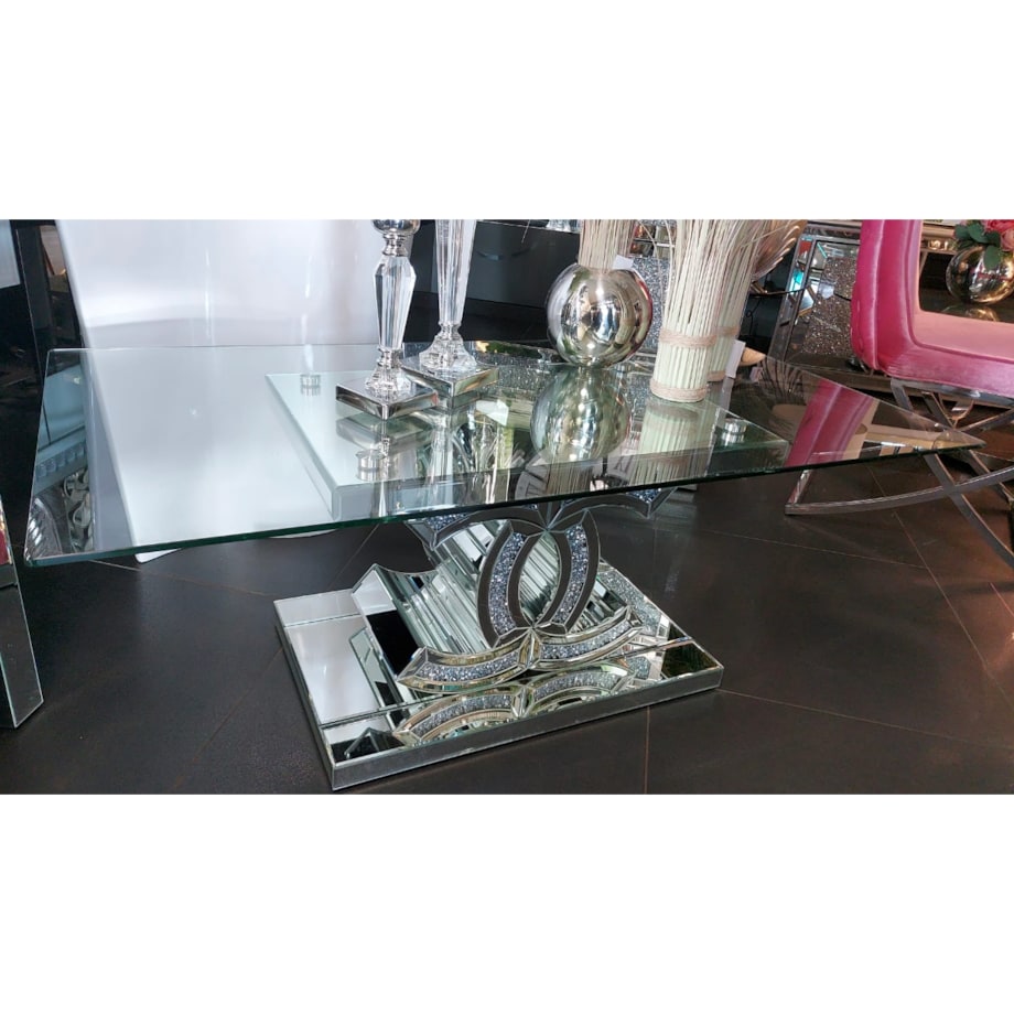 Lustrzany stolik kawowy CC z kryształkami Glamour Premium 120x60x45