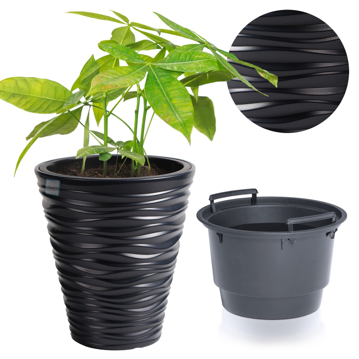 Doniczka Donica Ogrodowa 34,5 Cm Sand Okrągła Na Taras Do Ogrodu Domu Antracytowa