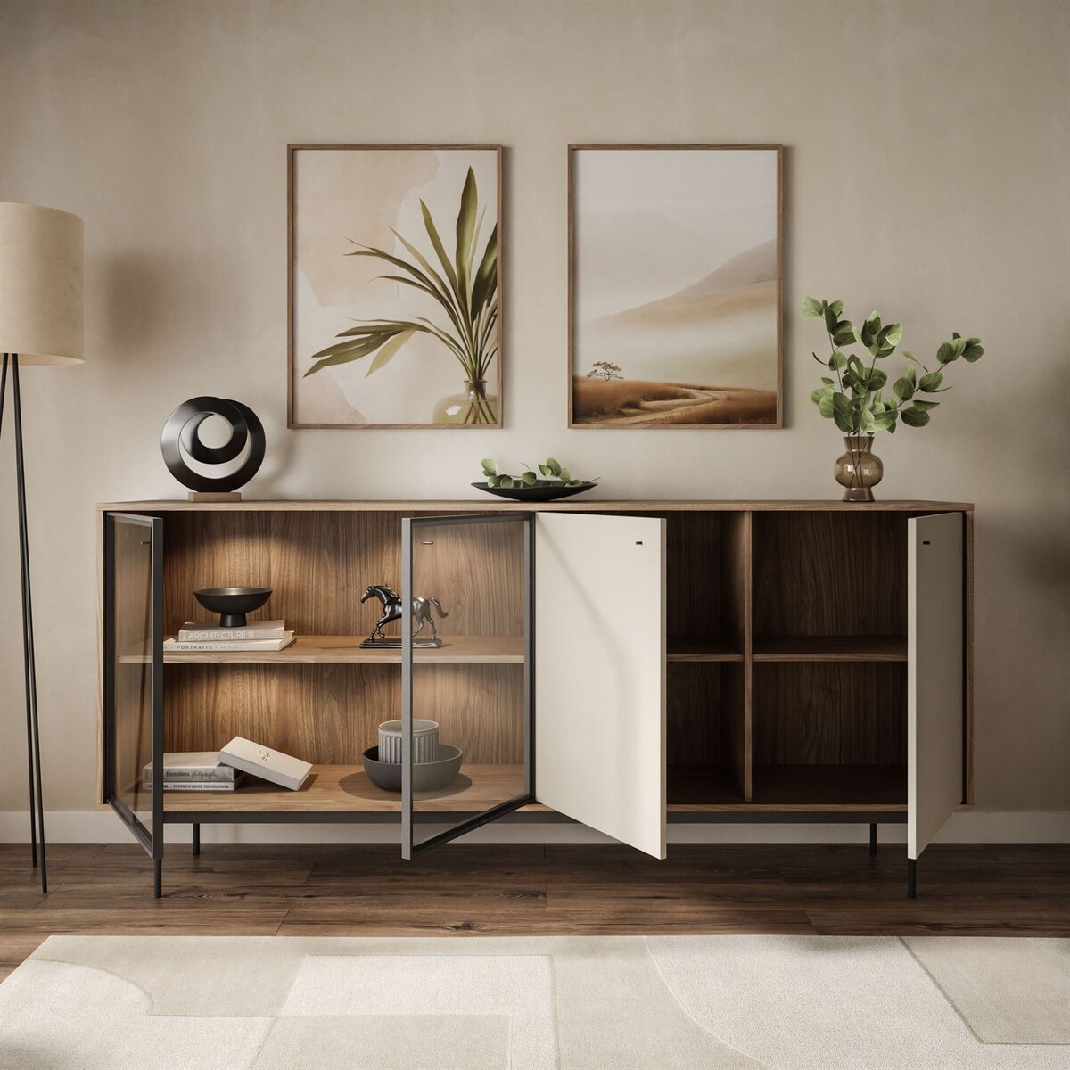 Komoda czterodrzwiowa ISA 4D z oświetleniem LED glina + columella