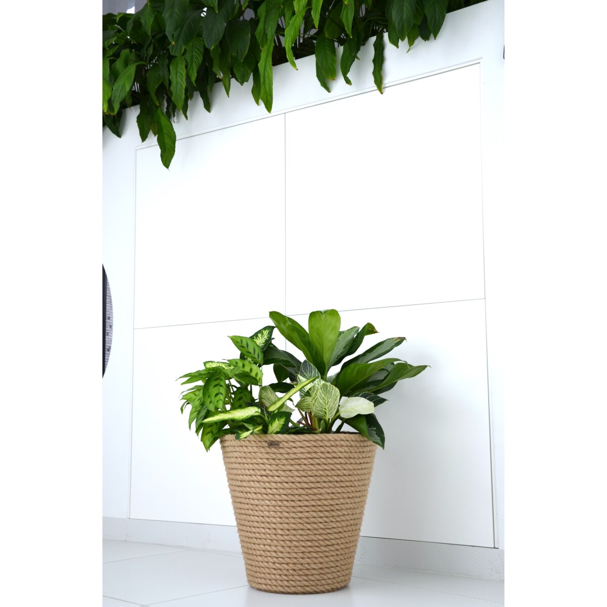 43 BOHO jutowa duża szeroka osłonka na doniczkę koszyk naturalna lina z trawy plecionej JUTA styl skandynawski etno loft wzór 43/210