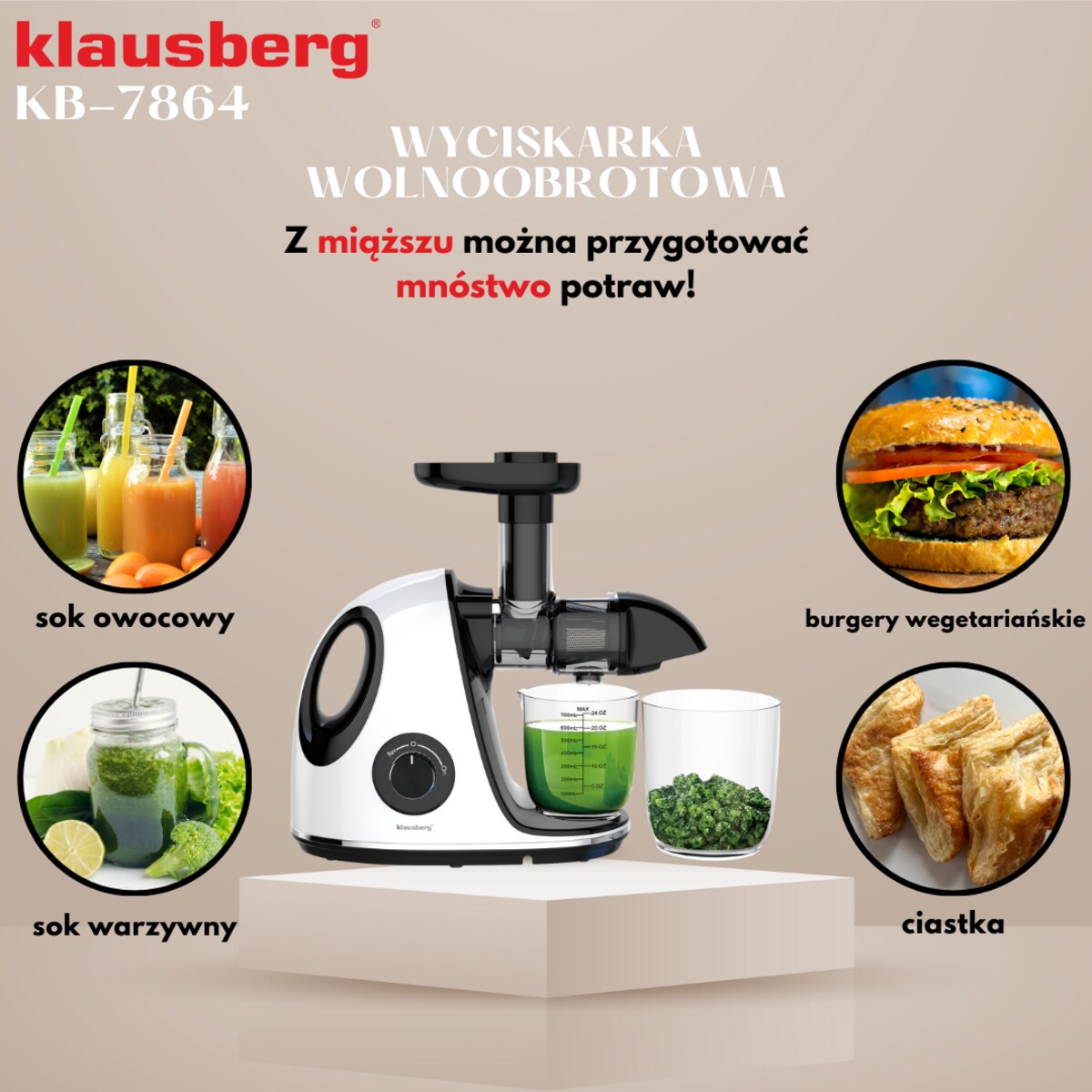Sokowirówka wolnoobrotowa 150W do owoców i warzyw COLD PRESS KLAUSBERG KB-7864
