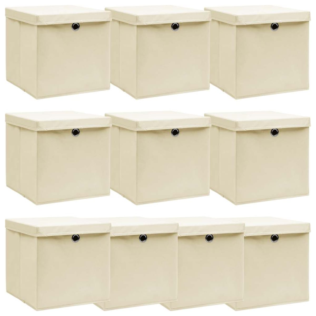 vidaXL Pudła z pokrywami, 10 szt., kremowe, 32x32x32 cm, tkanina
