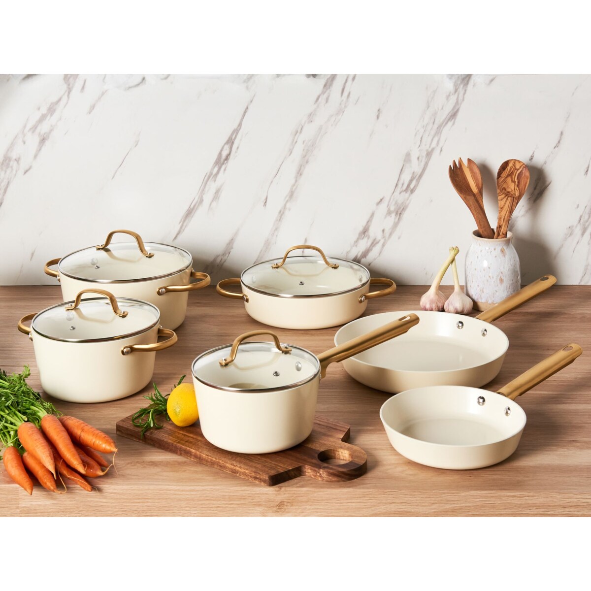 Zestaw garnków i patelni 10 elementów ELITE PRO Złamana biel