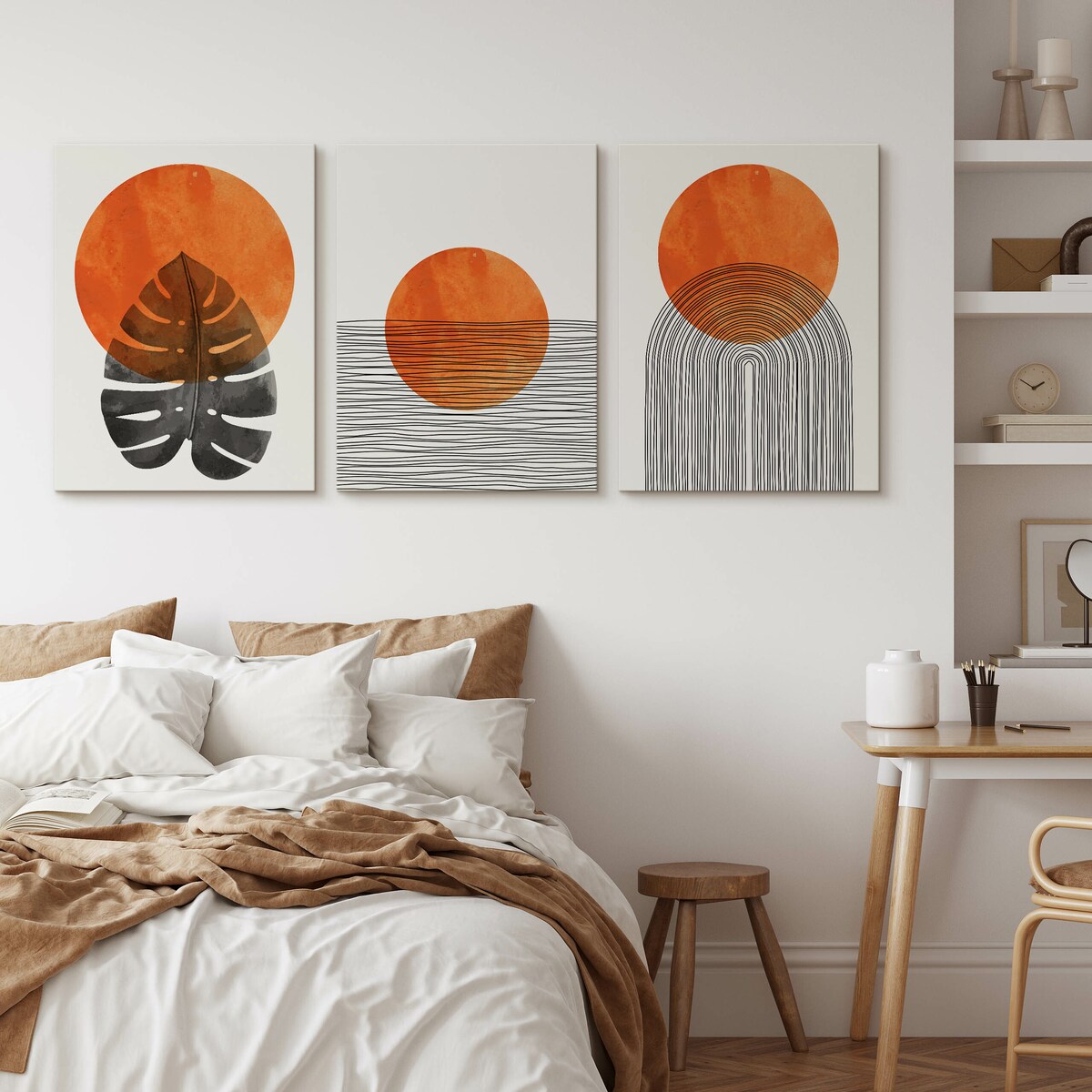 OBRAZY DO SYPIALNI SET ABSTRAKCJA MARTWA NATURA LIŚĆ MONSTERY BOHO 90x40cm