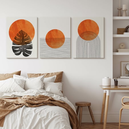 OBRAZY DO SYPIALNI SET ABSTRAKCJA MARTWA NATURA LIŚĆ MONSTERY BOHO 90x40cm