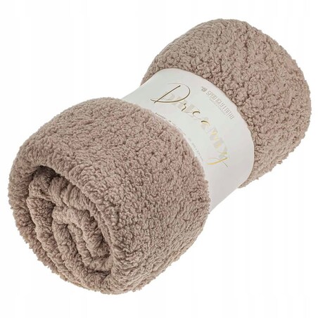 KOC BUKLA NARZUTA PLED NA ŁÓŻKO 80x160 CM BRĄZ CIEPŁY MILUTKI BOUCLE