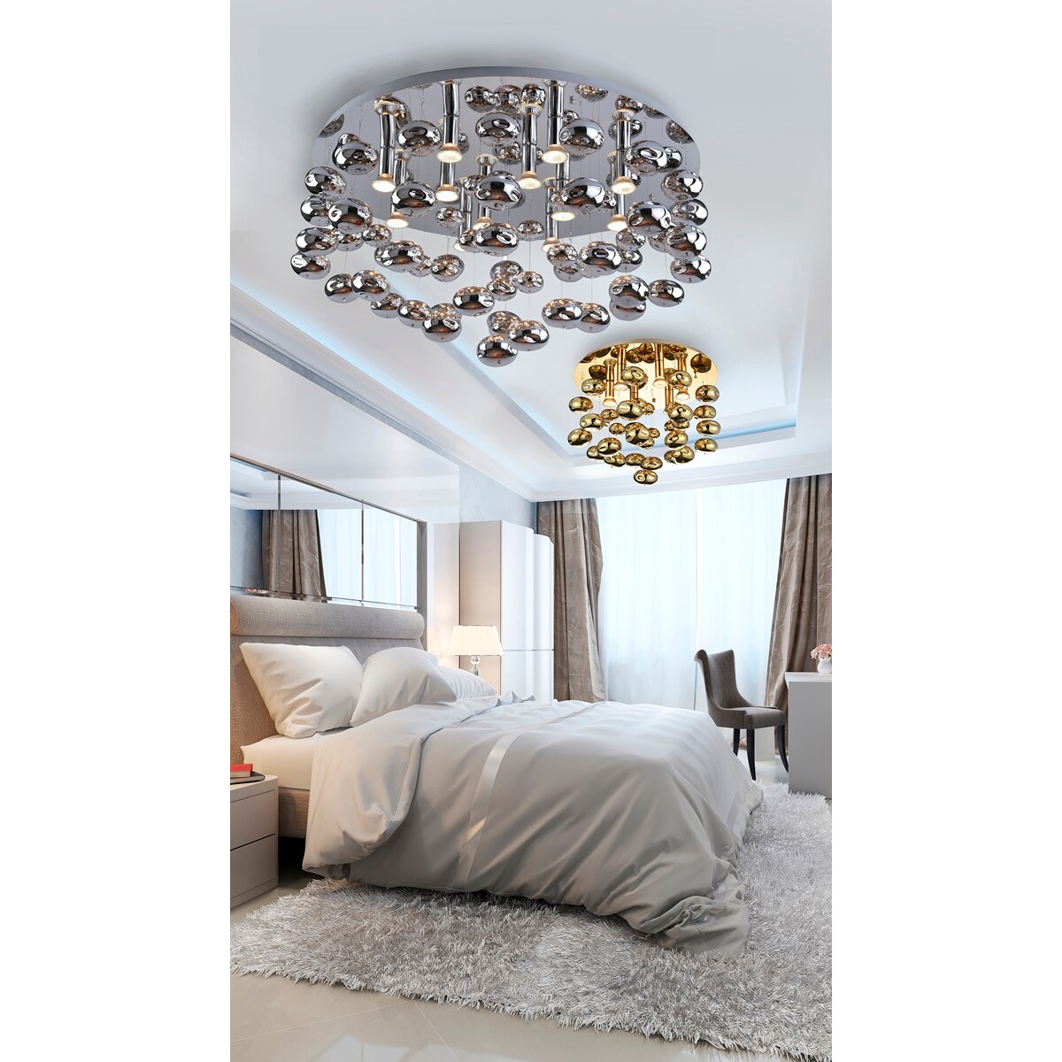 Złota lampa sufitowa Luvia z kryształami nad stół do jadalni