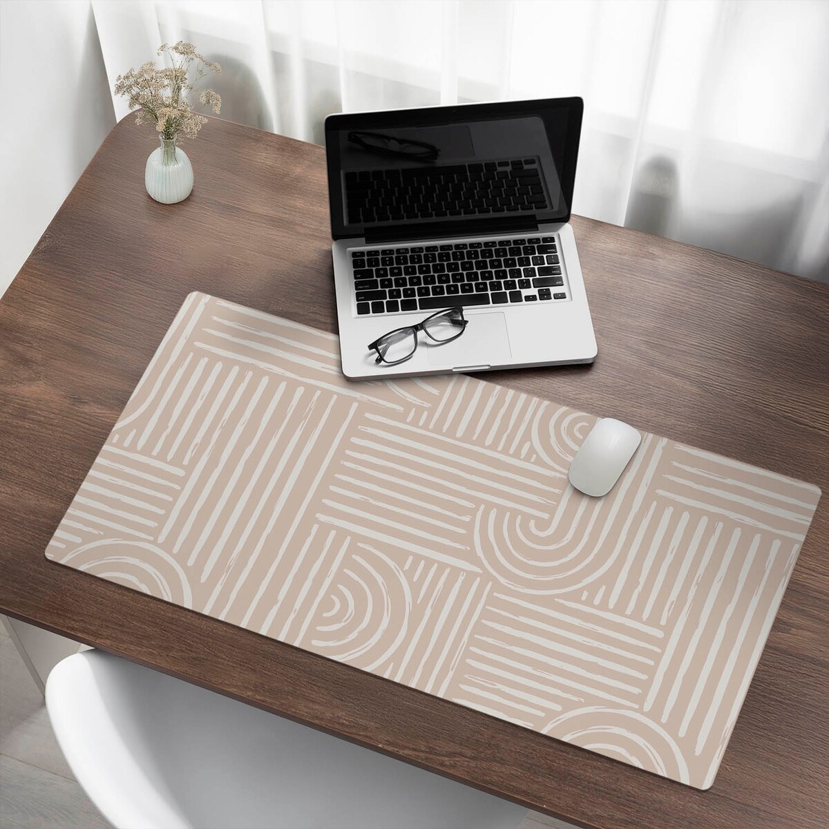 Beżowa mata na biurko Geometryczne linie, 100x50 cm
