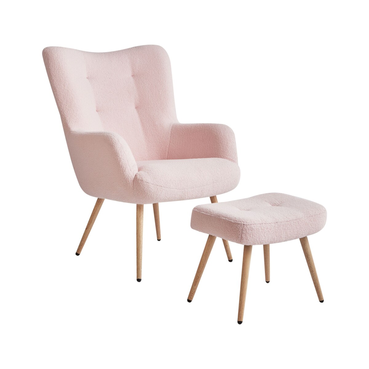 Fotel uszak VEJLE Z podnóżkiem Boucle Pastelowy róż