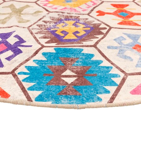 vidaXL Dywan z możliwością prania, kolorowy, Ø120 cm, antypoślizgowy