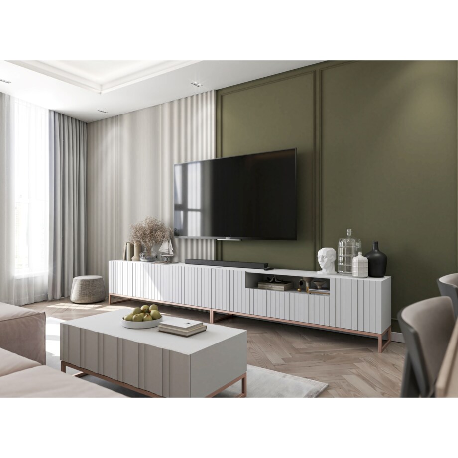 Nowoczesna Szafka RTV Glamour Komoda RTV Glamour Biały Mat 150 cm