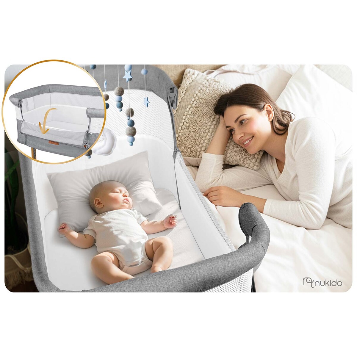 Łóżeczko dziecięce niemowlęce dostawka Nukido składane 0-5m