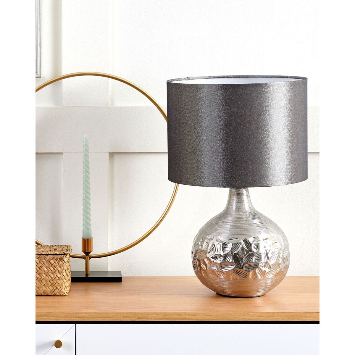 Lampka nocna porcelanowa srebrna YAKIMA