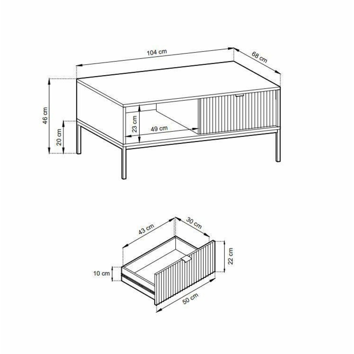 Stolik Delicious ryflowany szary złote nogi