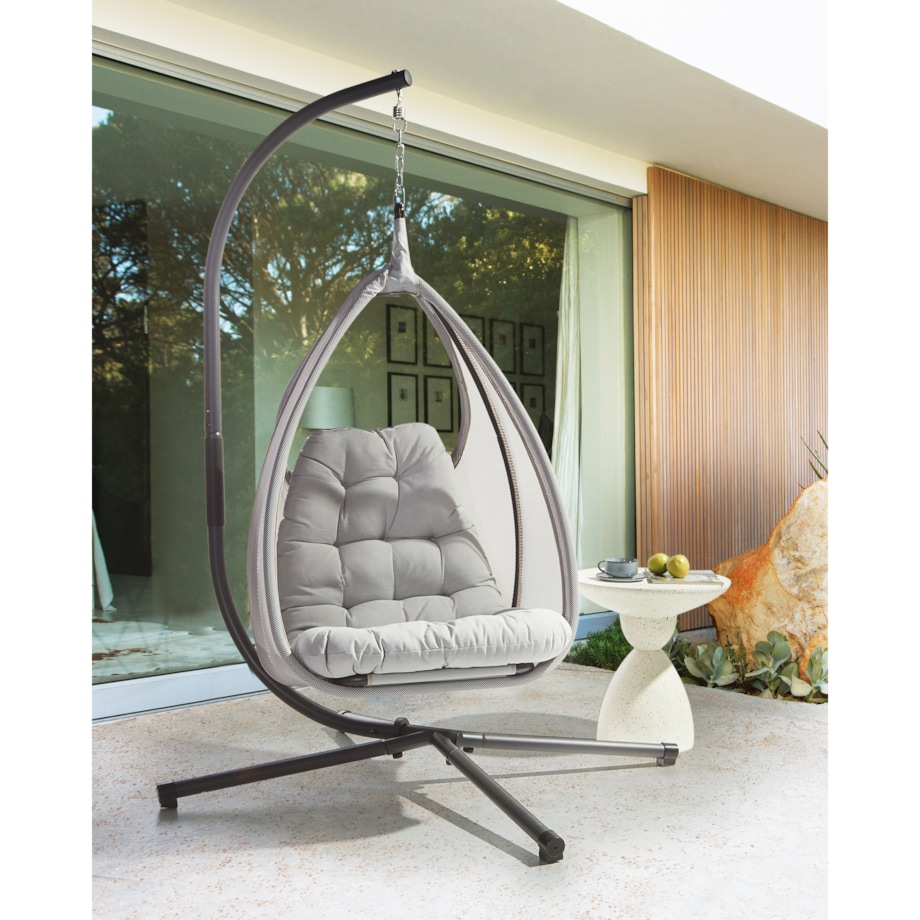 Fotel wiszący ze stojakiem AVEGNO Jasnoszary