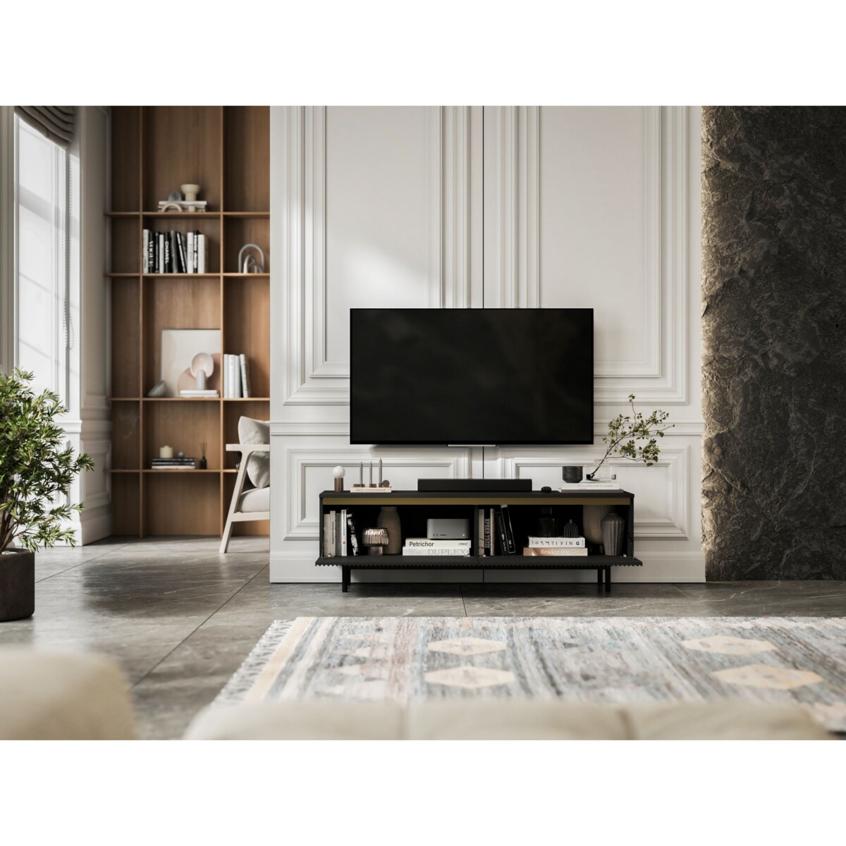 Nowoczesna Szafka RTV Komoda Glamour RTV Czarny Mat rama w kolorze czarnym 140 cm