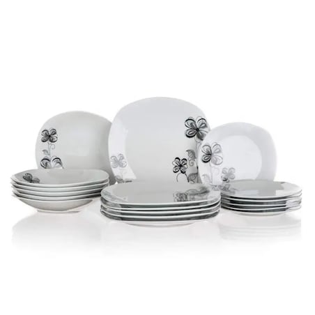 TALERZE OBIADOWE ZESTAW na prezent jadalnia 18ele kwadratowe kwiaty box