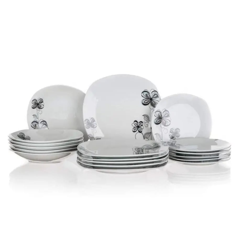 TALERZE OBIADOWE ZESTAW na prezent jadalnia 18ele kwadratowe kwiaty box