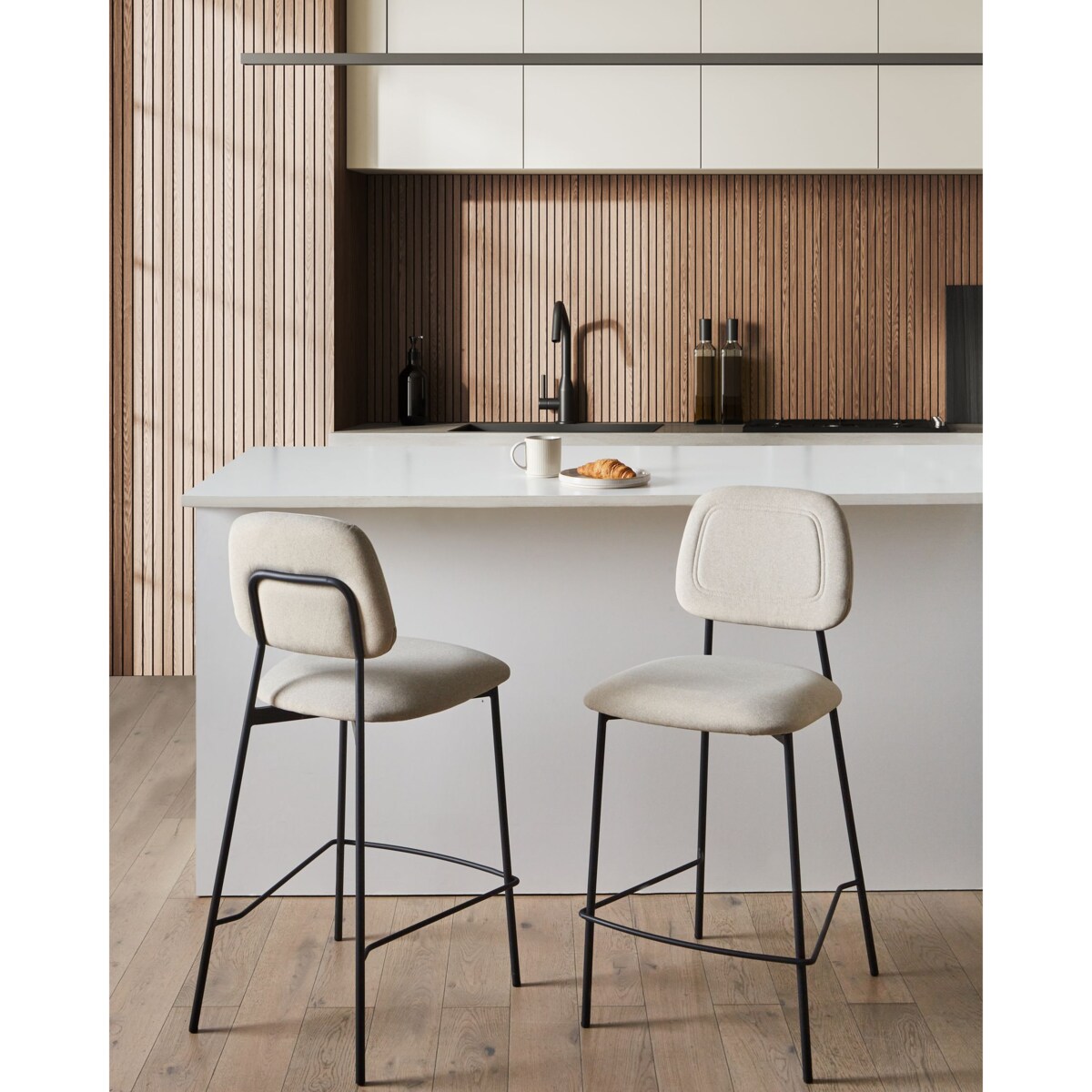 Zestaw 2 krzeseł barowych DUETTE Welur Jasnobeżowy