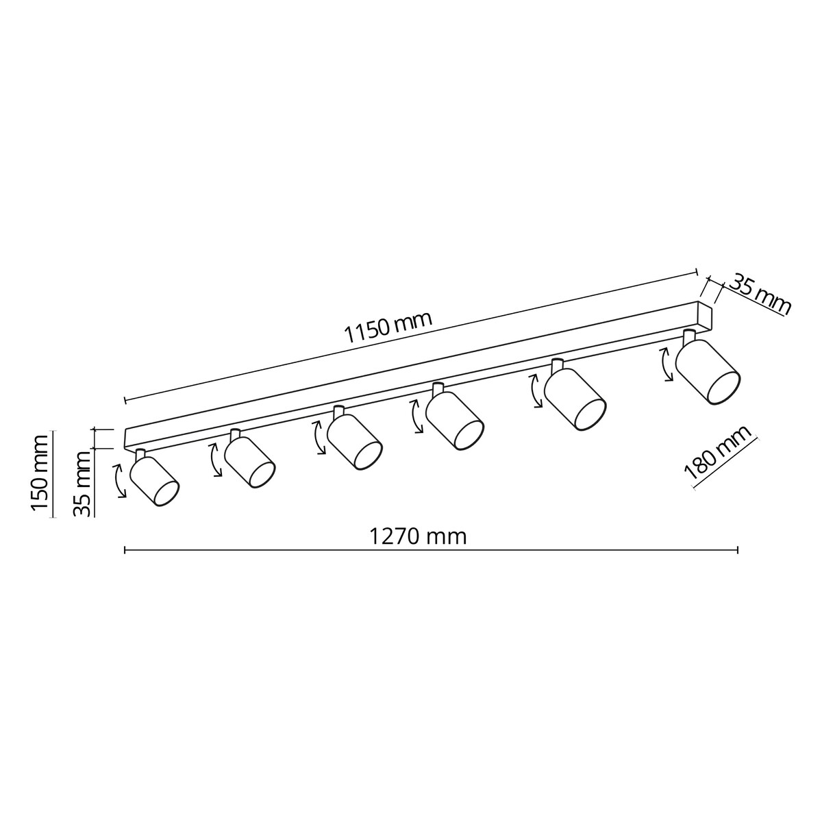 TK Lighting NEX Black 11370 lampa sufitowa listwa 6x GU10 czarna, regulowane spoty do salonu i kuchni
