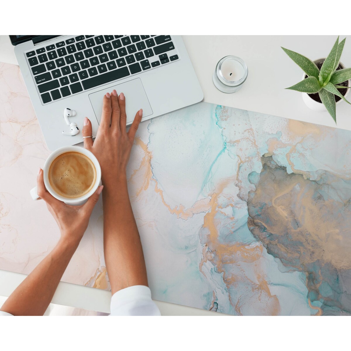 Turkusowa mata na biurko Abstrakcyjny marmur, 120x60 cm