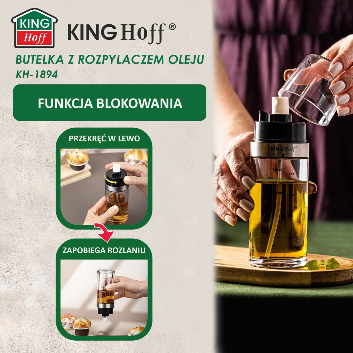 Atomizer spryskiwacz do oleju oliwy octu 2w1 150ml KINGHOFF