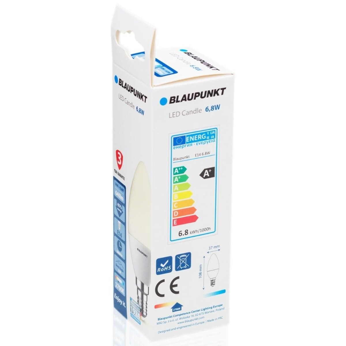 Zestaw żarówek E14-7W-WW-10 LED 6,8 10 szt metal białe, Blaupunkt