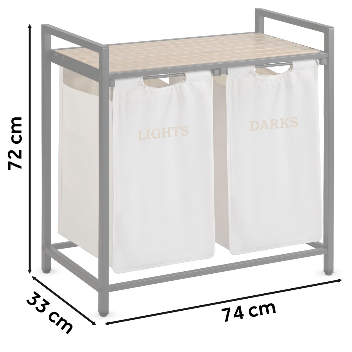 Massido, kosz na pranie 80l z półką dwukomorowy beżowy 74x72x33 cm
