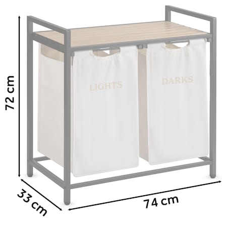 Massido, kosz na pranie 80l z półką dwukomorowy beżowy 74x72x33 cm