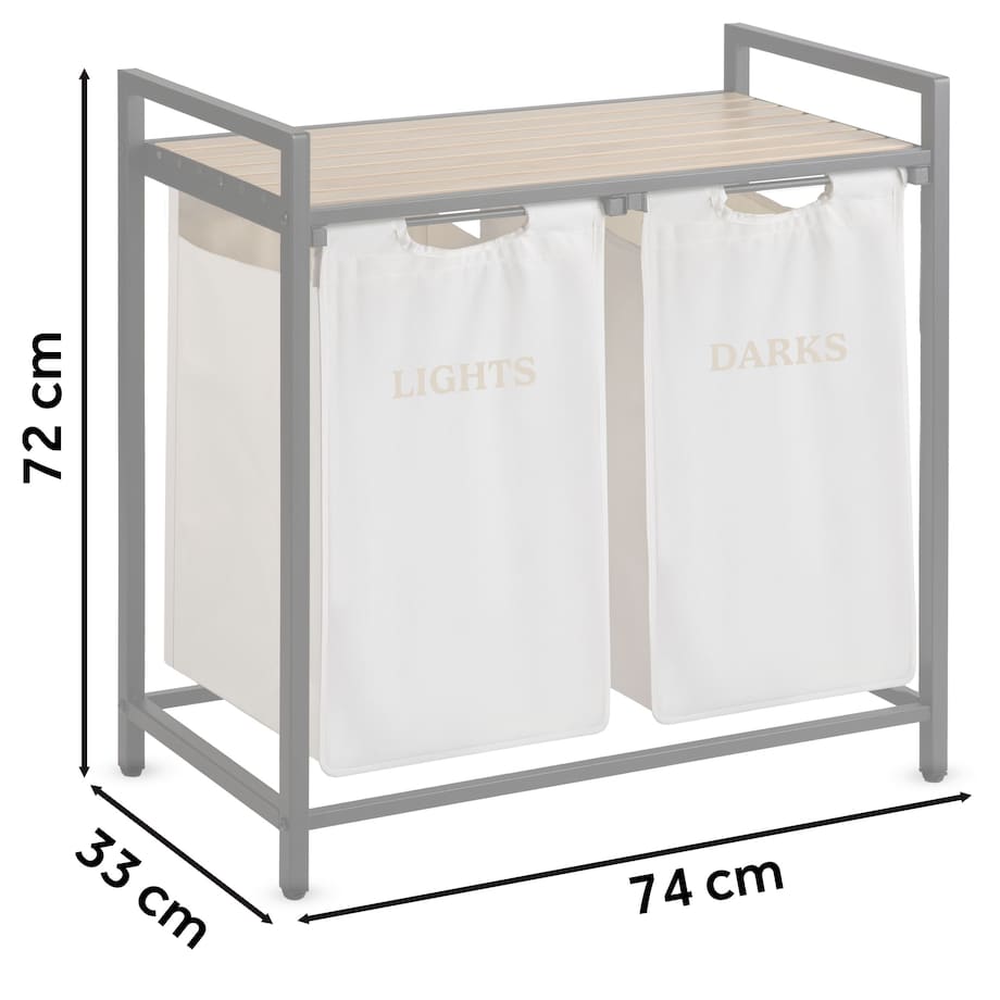 Massido, kosz na pranie 80l z półką dwukomorowy beżowy 74x72x33 cm
