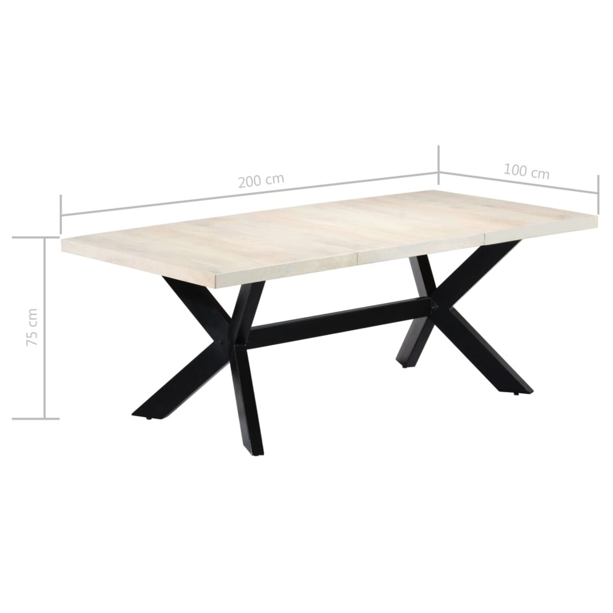 vidaXL Stół jadalniany, biały, 200 x 100 x 75 cm, lite drewno mango
