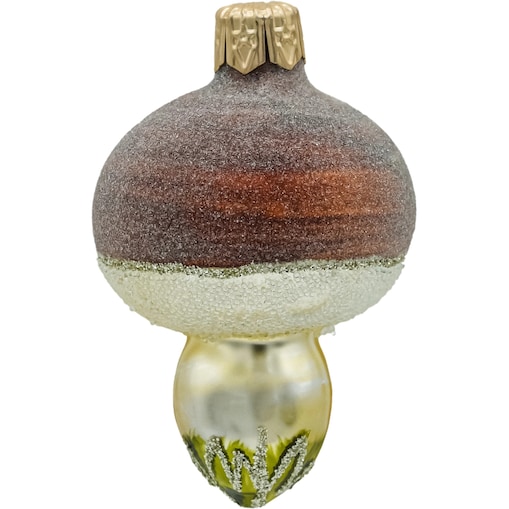 Bombka choinkowa: Brązowy grzybek z brokatem