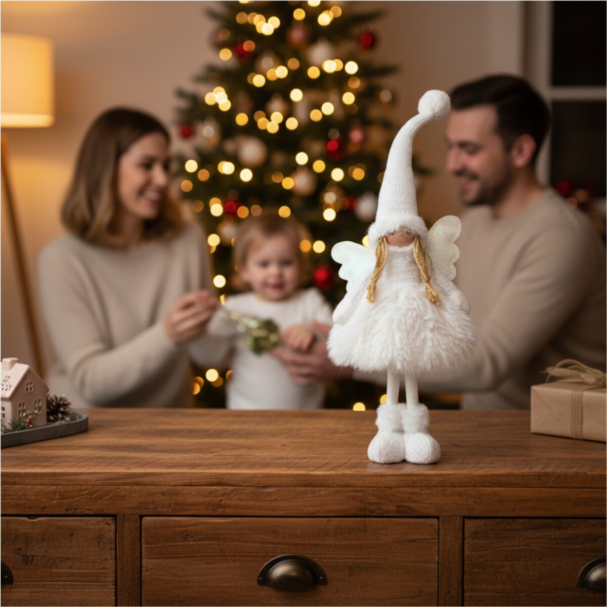 Aniołek Figurka Stojący 50 Cm Świąteczny Boże Narodzenie Biała Czapka