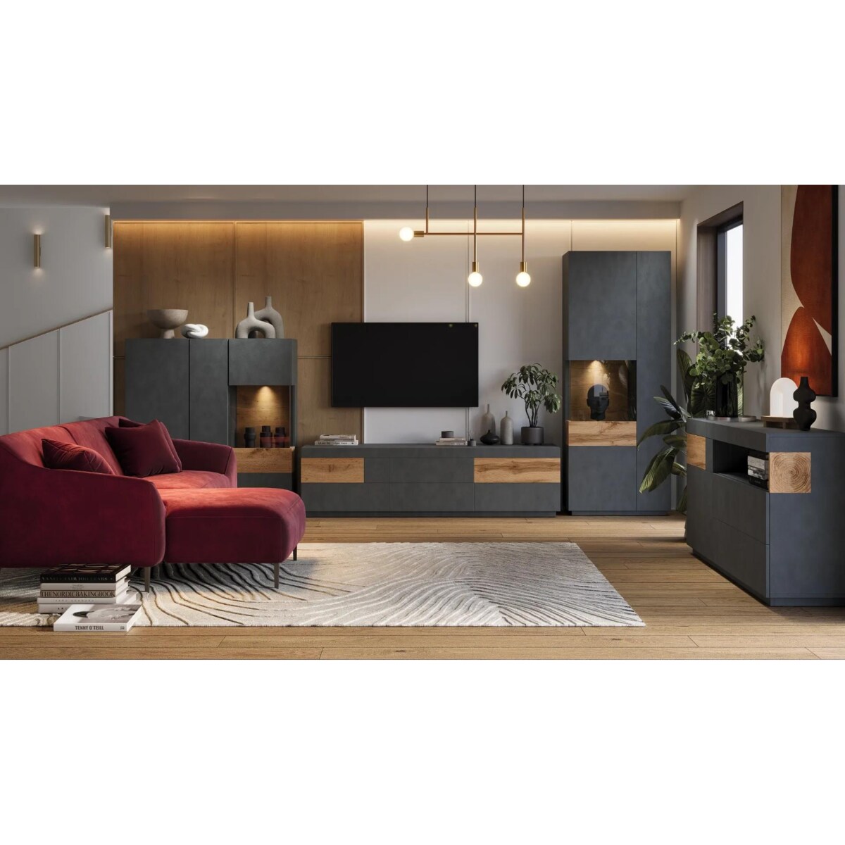 Witryna niska SILKE 3D 130cm matera/dąb wotan