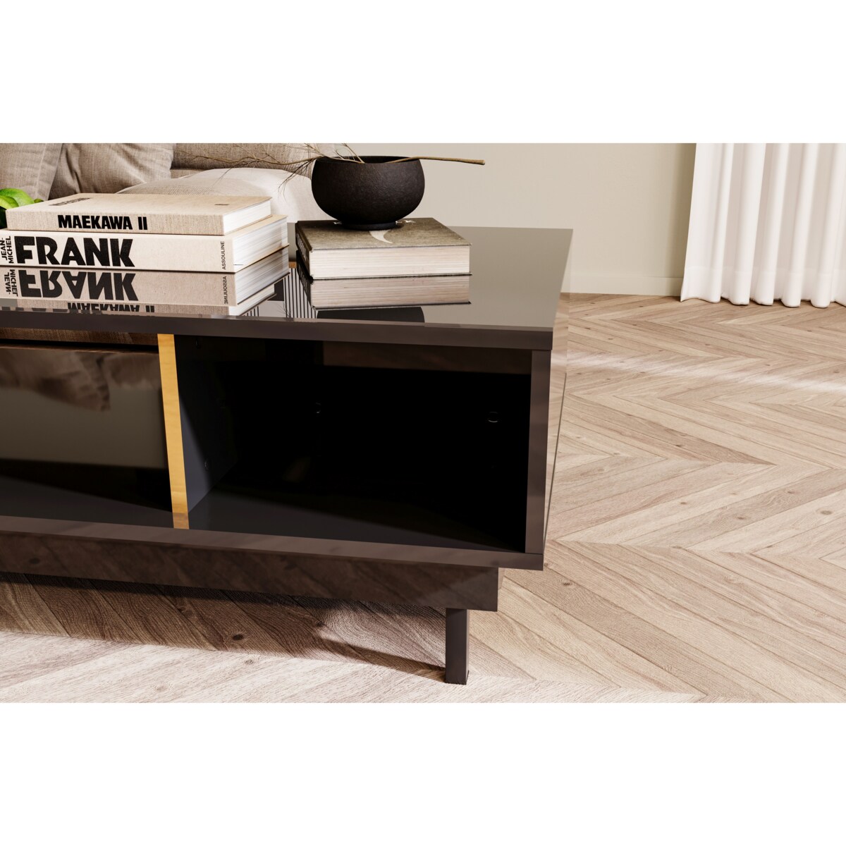 Elegancki czarny stolik Dancan ARTEMISA ze złotymi dodatkami