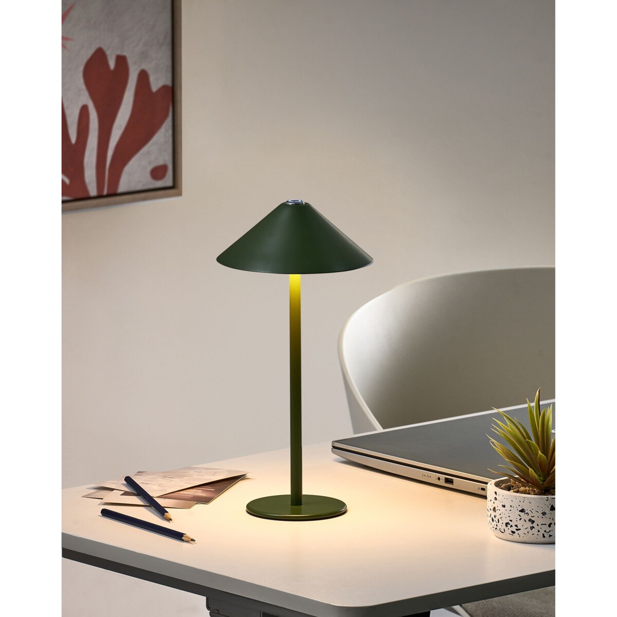 Bezprzewodowa lampa stołowa LED MODJO Ze ściemniaczem Metal Zielony