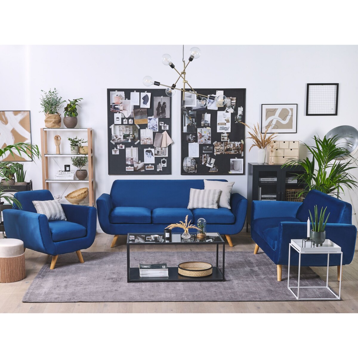 Pokrowiec na fotel welurowy niebieski BERNES