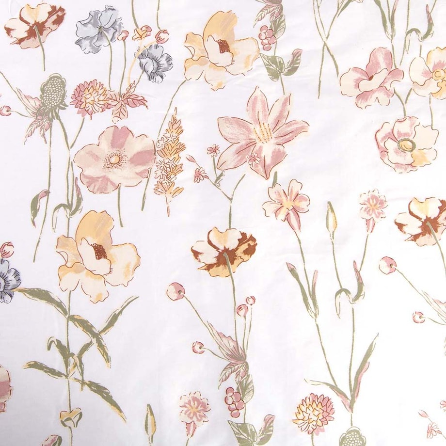 Pościel satyna bawełniana 140x200 Floralis delikatne kremowe kwiaty na biały tle, Satynlove