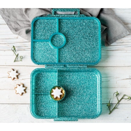 LEKKABOX GLAMOUR brokatowa śniadaniówka z przegródkami, Aqua
