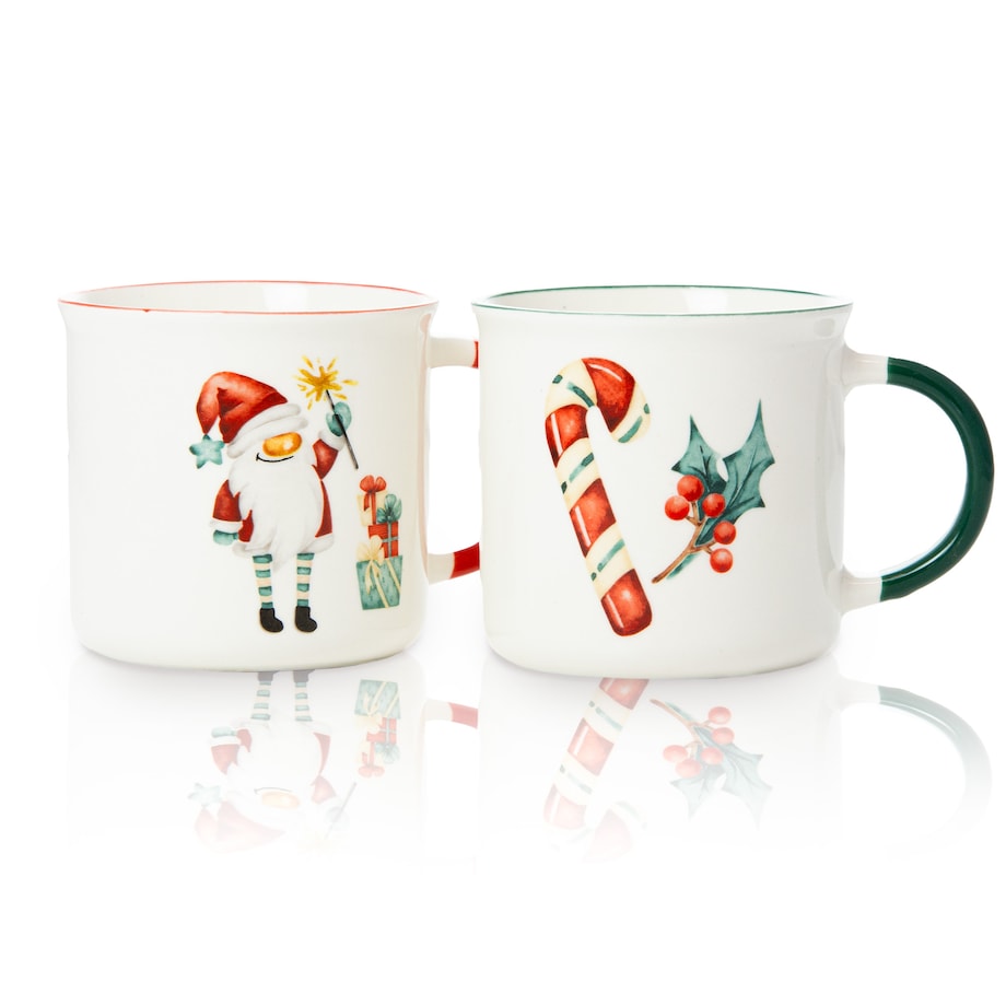 Kubek Świąteczny Ceramiczny Na Prezent 300 Ml Boże Narodzenie Mikołaj Lizak Zestaw 2 Szt