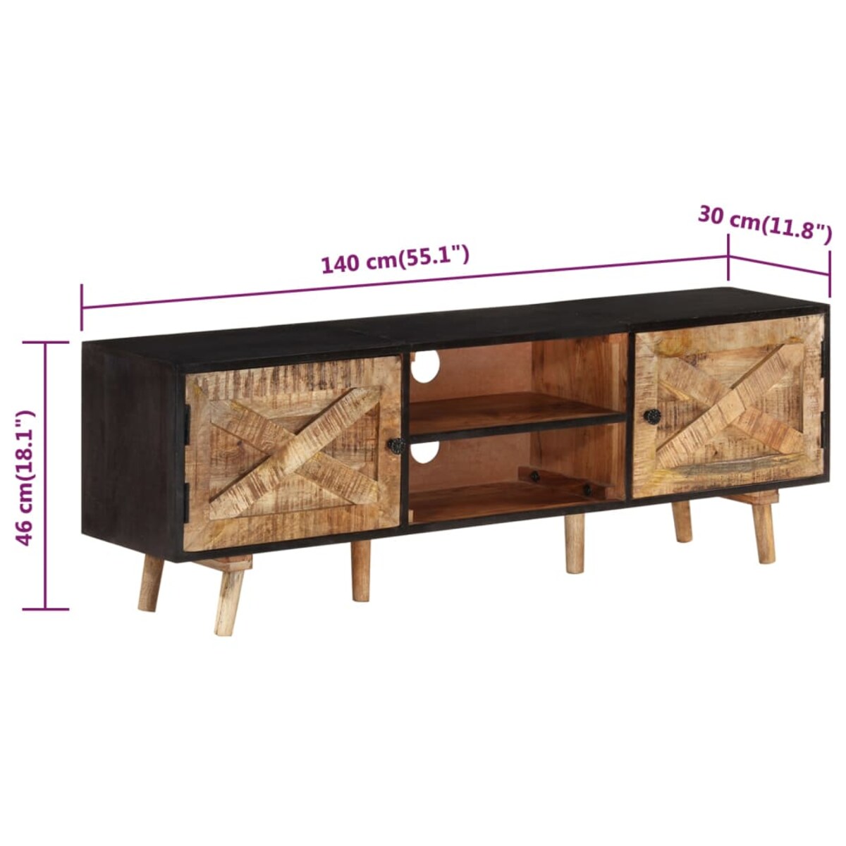 vidaXL Szafka pod TV, 140x30x46 cm, surowe drewno mango i akacjowe