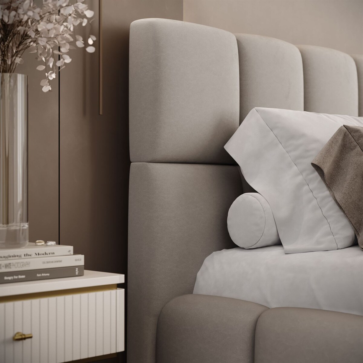 Łóżko tapicerowane VENEZIA, pojemnik na pościel, stelaż 34, 140x200, Castel 80