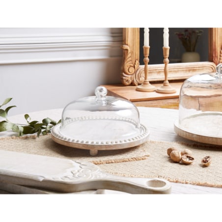 Patera ze szklanym kloszem drewno mango jasne DENDERA