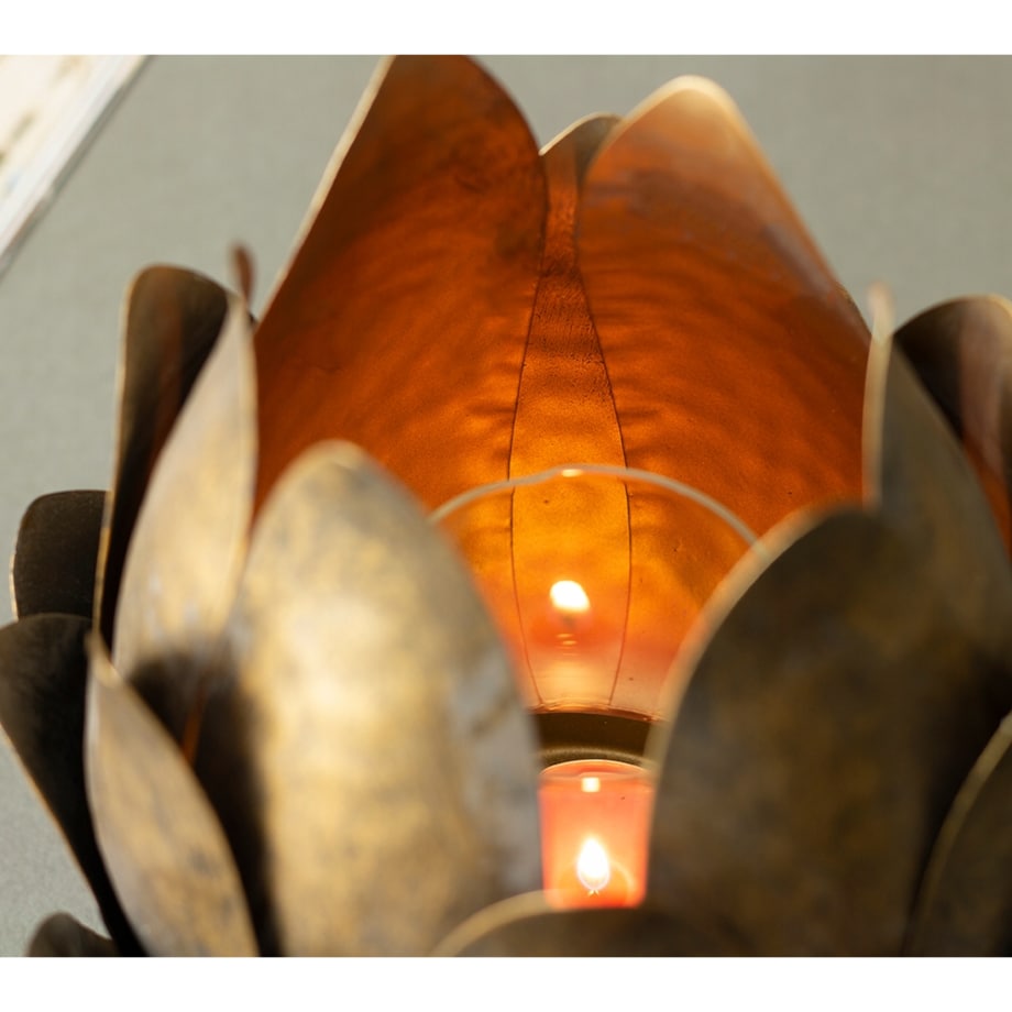 ŚWIECZNIK KWIAT tealight ZŁOTY metalowy