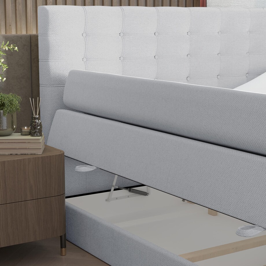 Łóżko kontynentalne STATE 120x200 z pojemnikiem, Jasny Szary, tkanina Megan 364