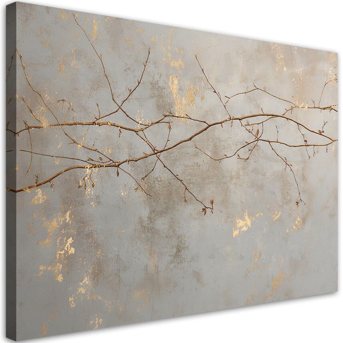 Obraz nowoczesny na płótnie do salonu sypialni biura kuchni Liście gałązki beżowy złoty 100x70