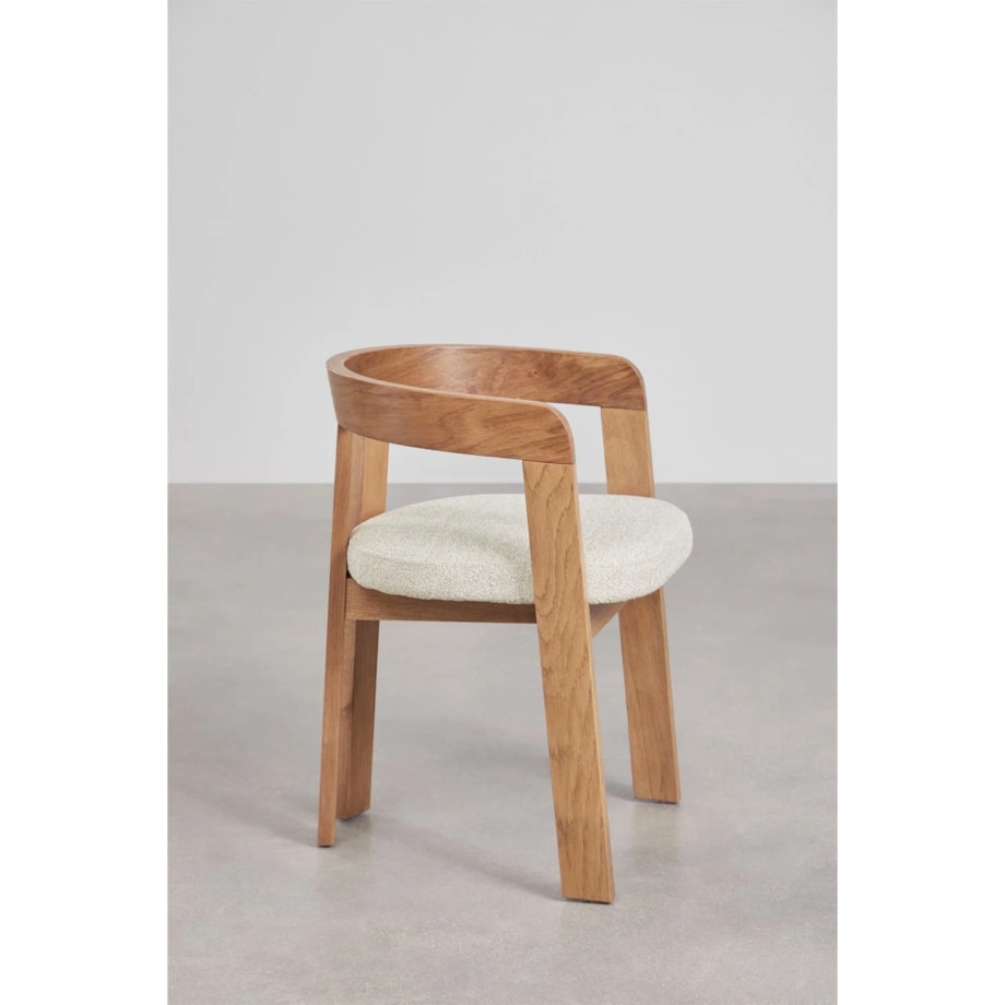 Krzesło z podłokietnikami, jasne drewno, kremowe bouclé, Yvonne