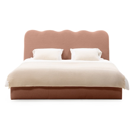 Łóżko 160x200 cm ze stelażem i pojemnikiem bouclé miedziane