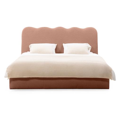 Łóżko 160x200 cm ze stelażem i pojemnikiem bouclé miedziane